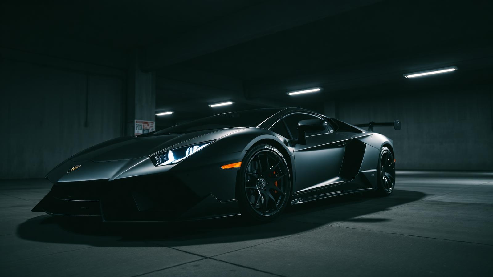Performance car in a dark garage