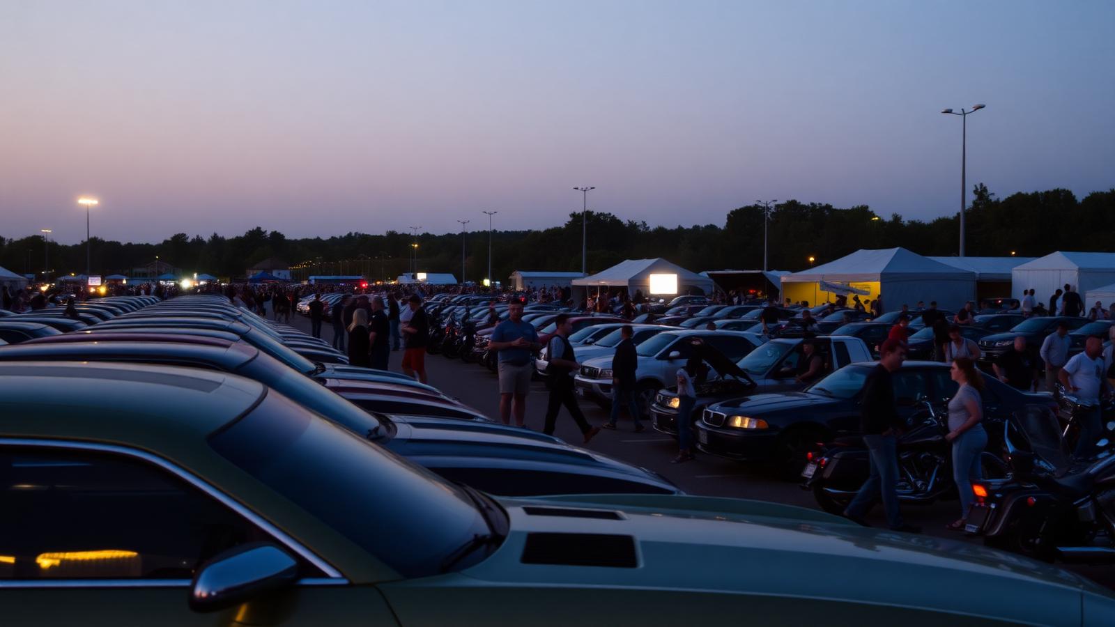 Automotive community event at dusk
